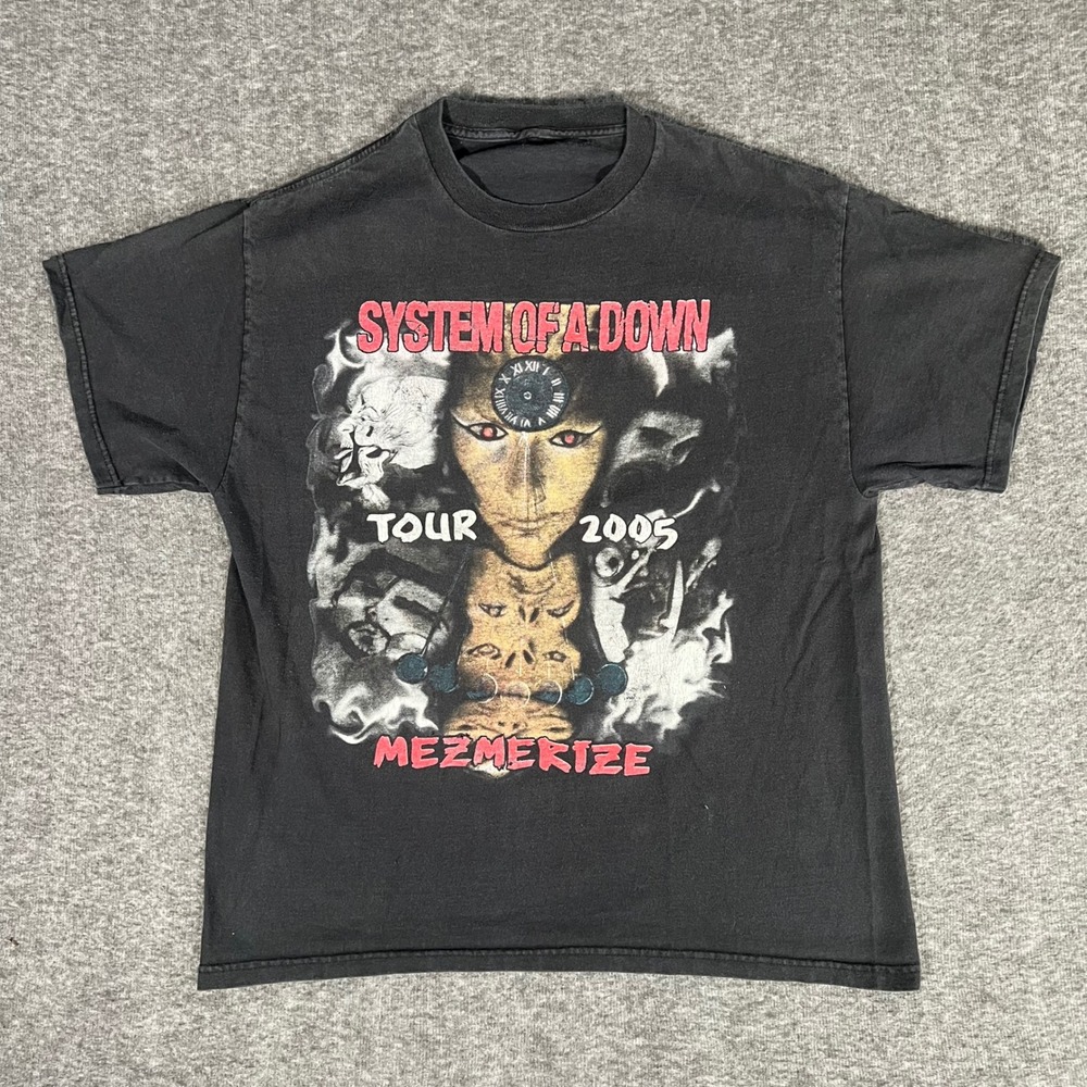 Vintage System Of A Down Mezmerize Tour 2005 T-Shirt Black Large Band Tee SOAD